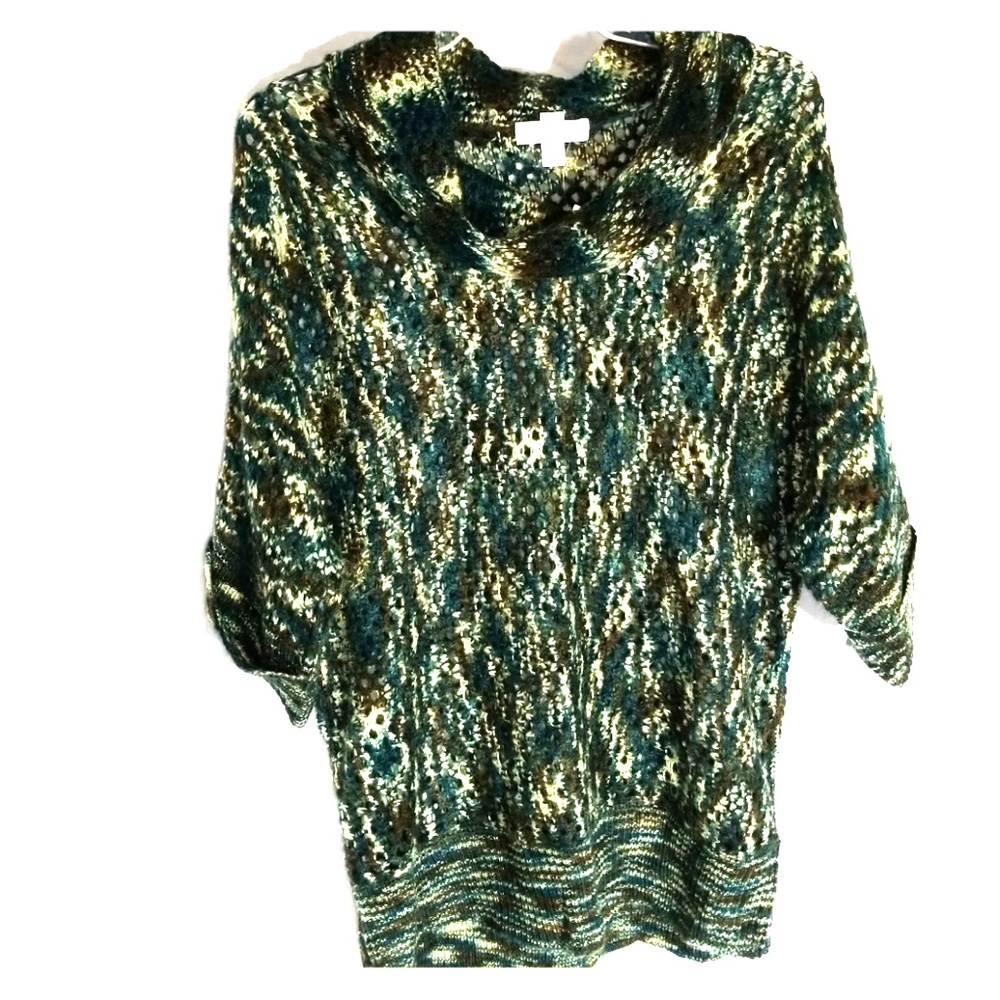 NWT dressbarn XL open knit green/blue/brwn sweater - Picture 2 of 6